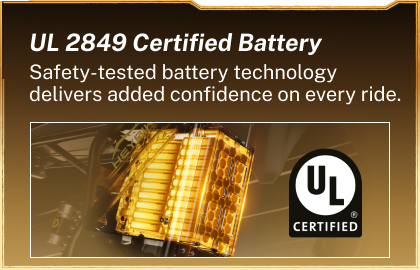 Heybike V1 Pro battery illustration beside a UL certification mark