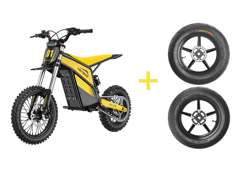 Heybike Villain Classic electric dirt bike with Supermoto tire set