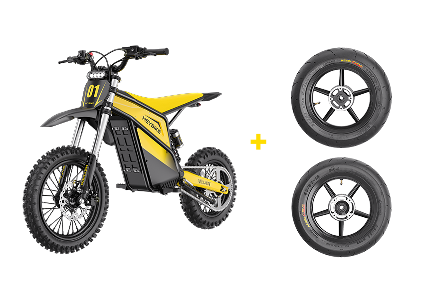 Heybike Villain electric dirt bike with Supermoto tire set