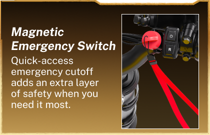 Heybike V1 Pro magnetic emergency switch with a red tether beside the handlebar controls
