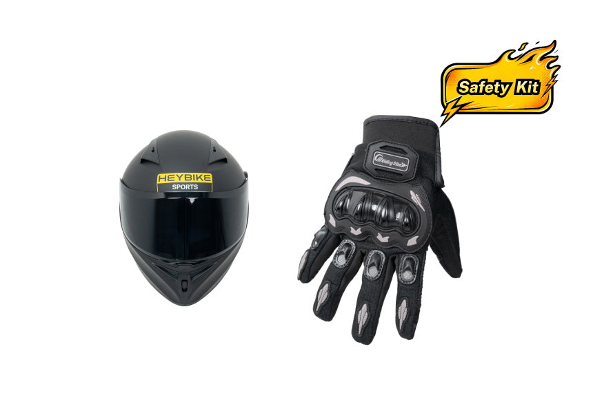 Heybike Sports safety kit with full-face helmet and gloves