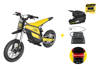 Heybike Villain Classic with helmet, Bluetooth speaker, and tail light bundle