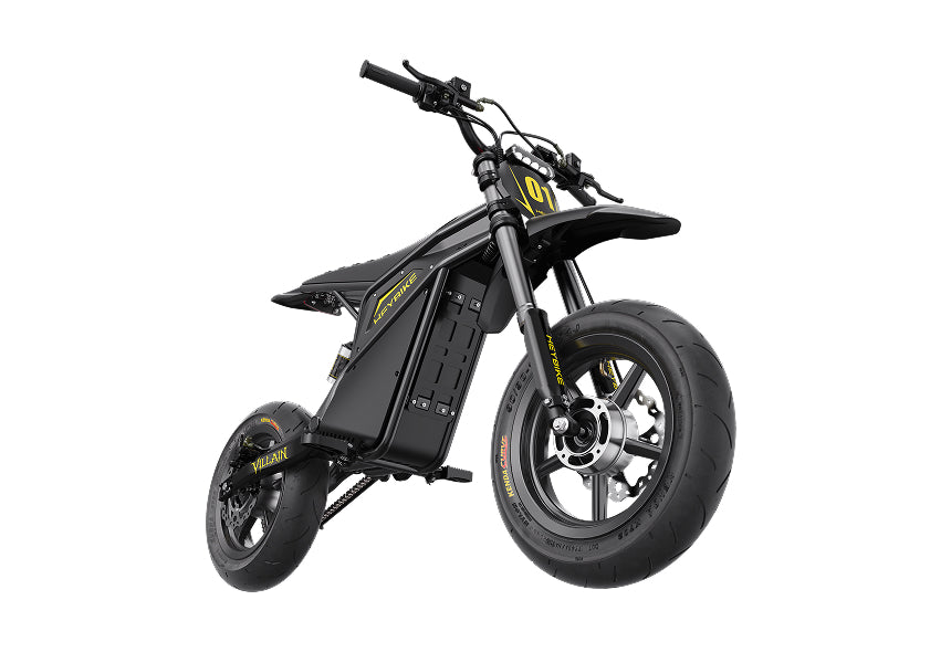 Heybike Villain Midnight Black electric dirt bike with Supermoto tires