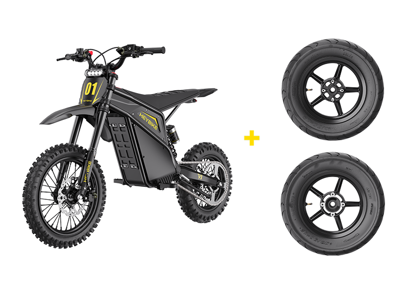 Heybike V1 E-Dirt Bike + Supermoto Tire Set