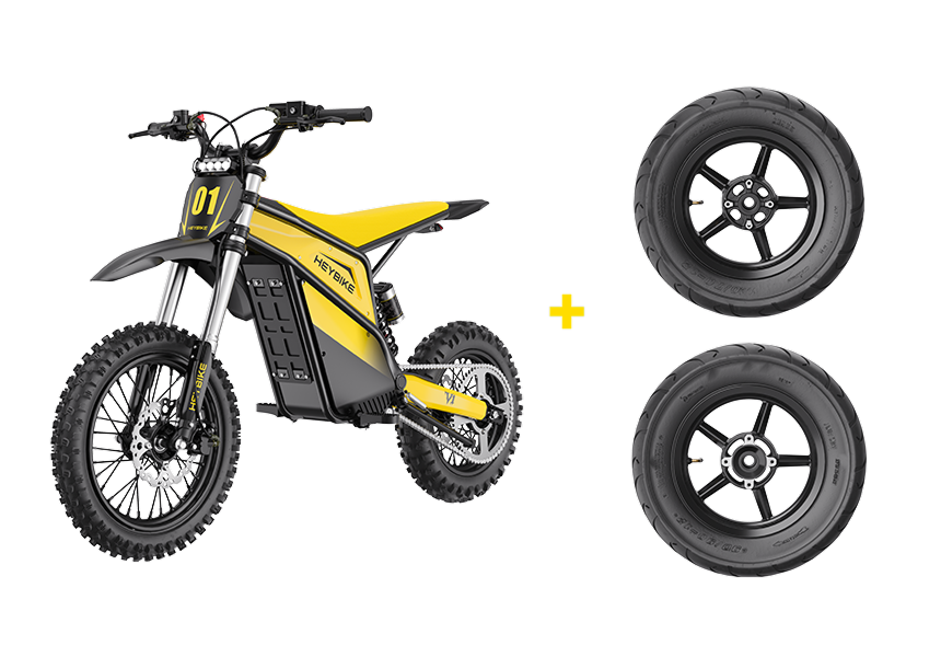 Heybike V1 E-Dirt Bike + Supermoto Tire Set